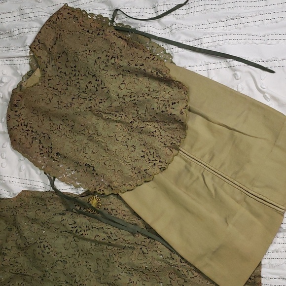 Vintage 20s homemade 3 piece green base, lace and poncho/bib set - Picture 6 of 9